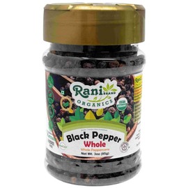 Rani Organic Black Pepper Whole (Peppercorns), Premium MG-1 Grade 3oz (85g) PET Jar ~ All Natural | Gluten Friendly | Non-GMO | USDA Certified Organic | Kosher | Product of Vietnam