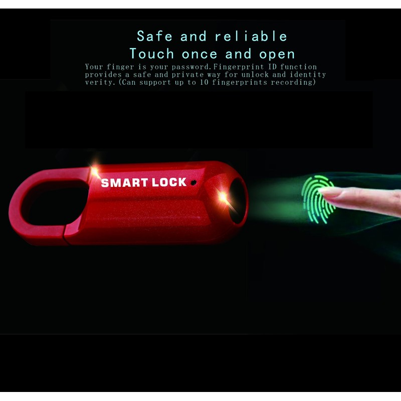 Smart Fingerprint Padlock Biometric Red for Luggage Suitcase Locker Waterproof