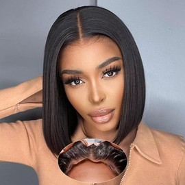 Human Hair Wig Bob Pre Cut Lace Glueless Wig Wear And Go Glueless Wig Human Hair Hd Lace 4x4 Lace Closure Wig Straight Wigs For Women Human Hair Short Bob 12inch Glueless Wig Black Color