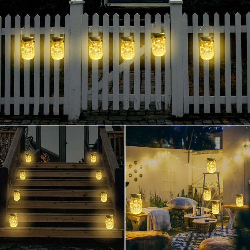 Solar Mason Jar Lights 10 Pack 20 LED Waterproof Outdoor