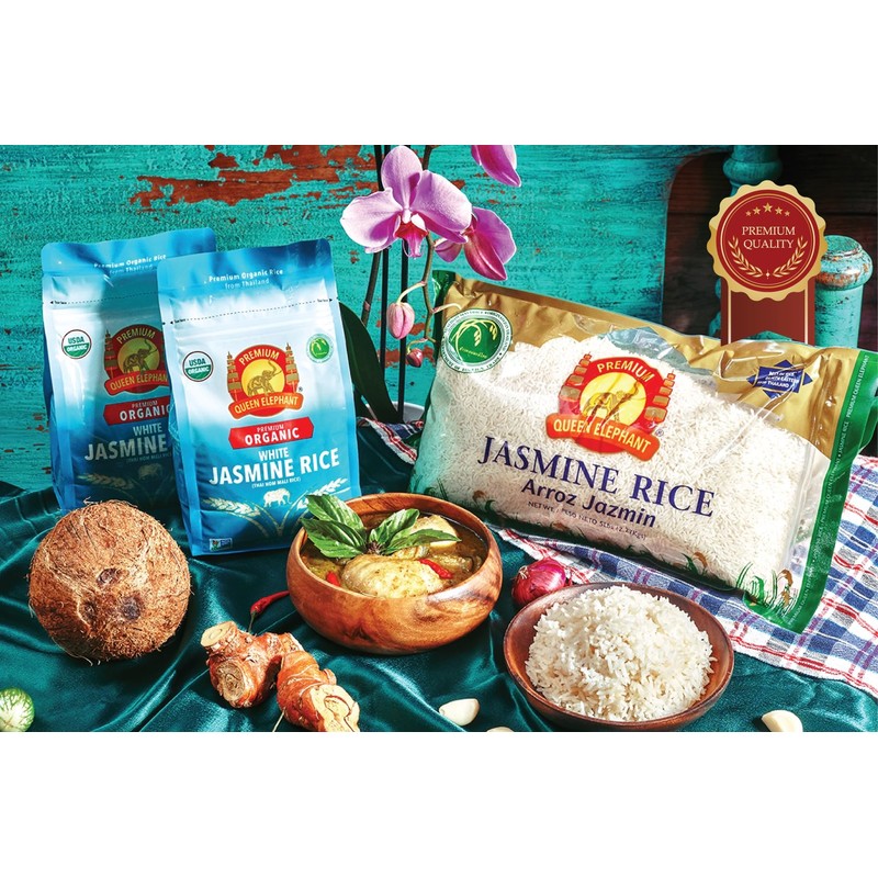 Queen Elephant Premium Organic White Jasmine Rice 2lbs Pack of