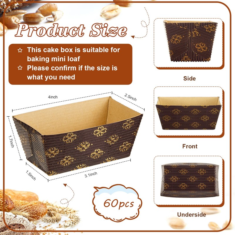 Tessco 60 Pieces Mini Paper Loaf Pans Disposable Rectangle Paper