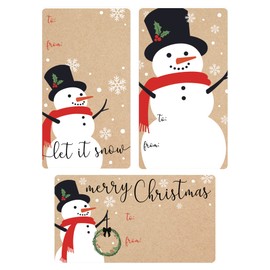 Snowman Kraft Paper Christmas Gift Tags, 75 Labels - Snowman Peel and Stick Gift Wrap Tags, Self Adhesive Holiday Wrapping Paper Stickers