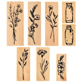 8 Pcs Cute Floral Journal Stamps Vintage Wooden Rubber Stamps,Decorative Flower Stamp Set Wooden Mounted Stamp for Card Making Letters Diary Scrapbooking Crafting Plant Teaching