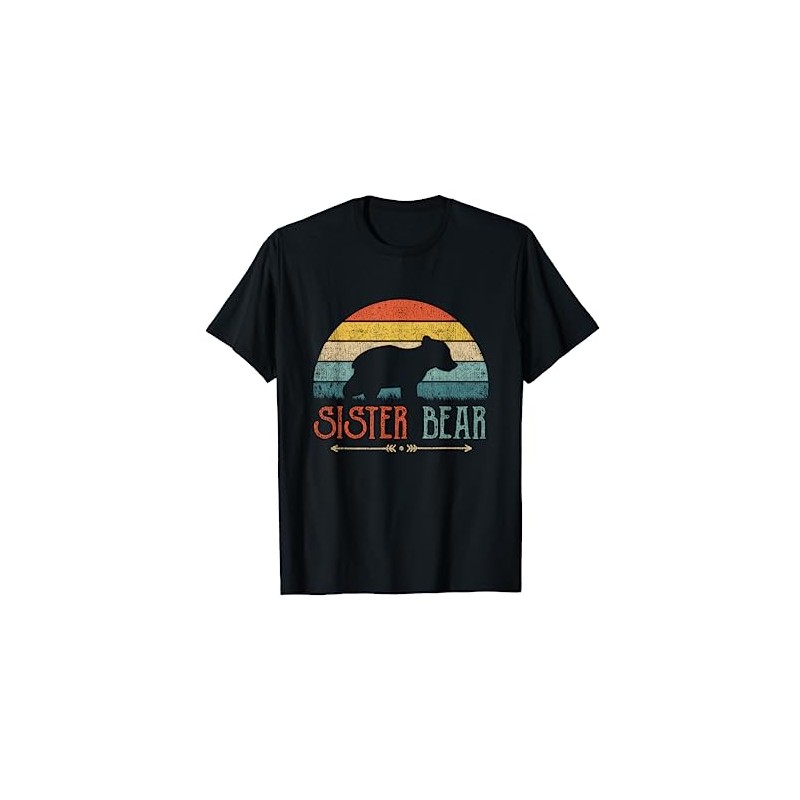 Gift Sister Retro Sister Bear T-Shirt, black
