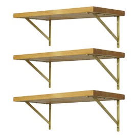 EZYDECOR Shelf Brackets Gold Brackets for Shelves 12 Inch Metal Wall Mounted Shelf Support Triangle Brackets for Floating Shelving with Screws (6 Pack)