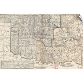CANVAS ON DEMAND Oklahoma and Indian Territory - Vintage Wall Decal, Map Artwork