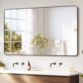 Delma Bathroom Vanity Mirror, Black Framed Bathroom Mirror for Over Sink, High-Definition Bathroom Mirror, Versatile Bathroom Vanity Mirror, Hangs Horizontally or Vertically(50x30, Black)