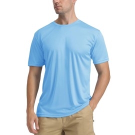 SHEKINI Rashguard Men's UV Protection Shirt Men's Quick-Drying Lightweight Breathable Sun Protection for Outdoor Surfing Swimming Running Fishing Water Shirts Sun Protection T-Shirt, lightblue