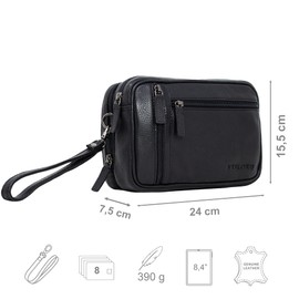 STILORD 'Sunny' Wrist Bag Men Genuine Leather Clutch with Strap Handbag for Tablet 8.4 Inches Mens Travel Document Wallet, Colour:Obsidian Black
