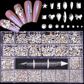 DIY Nail Art Rhinestones, 13 Styles Shiny Glass Jewels Diamonds for Nail Decoration, Make-up, Phone Decor, Nail DIY Glass Decoration with Rhinestone Picker