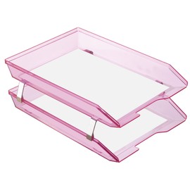 Acrimet Facility 2 Tier Letter Tray Front Load Plastic Desktop File Organizer (Clear Pink Color)