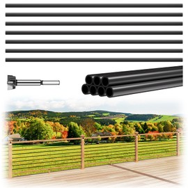 7 Pack 4.7 FT x 3/4 inch Aluminum Deck Balusters Horizontal Stair Baluster Hollow Round Black Staircase Bar Spindles for Indoor Outdoor Railing