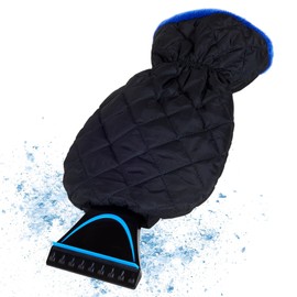 AUPROTEC Ice Scraper Lined with Glove, Warming Snow Scraper Car with Glove, Windscreen Scraper Car with Icebreaker Edge and Elastic Band, Black/Blue