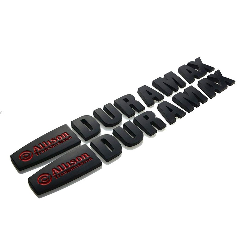 2X Allison Duramax Emblem Badge Matte Black/Red 3D Raised Strong