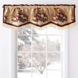 Violet Linen Fall Harvest Thanksgiving Autumn Leaves Sunflowers Decorative Window Treatment Rod Pocket Curtain Valance, 60" X 18", Cornucopia