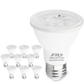 FTL PAR20 Led Bulbs, 50W 60W Equivalent, 7W 600LM Dimmable Flood Light Bulb Indoor Outdoor, 3000K Warm White, Spotlight for Recessed Lighting, 10-Pack