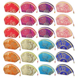 24 Pcs Silk Coin Purse Zipper Purse Embroidery Sugar Jewelry Bag Lipstick Container Coin Wallet Gift Bag