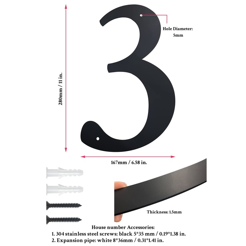 Modern Extra Large House Number, Solid Steel in Black, Fine