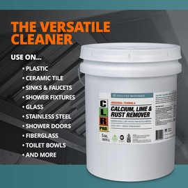 CLR PRO Calcium, Lime & Rust Remover - Quickly Removes Calcium and Lime Deposits, Stubborn Rust Stains, and Household Hard Water Deposits, Soap Scum, and Dirt - 5 Gallon Pail