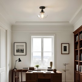 Pathson Glass Flush Mounted Ceiling Light, Vintage Farmhouse Ceiling Lamp Fixture, Modern Rustic Ceiling Lighting for Hallway Kitchen Bar Foyer Loft Living Room Bedroom