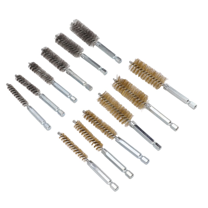 12PCS Bore Brush Copper and Iron 304 Stainless Steel Bristles