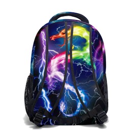Rainbow Colored Dragon Lightning Backpack for Boys Girls Cool School Casual Basic Elementary Book Bag Lightweight Large Capacity Bookbag for Primary Kids Teens Students Travel Hiking Camping Daypack