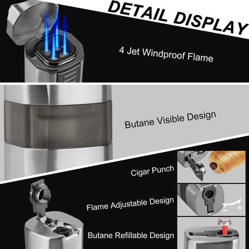 Kantion Torch Lighter, 4 Jet Flame Lighter Refillable Butane Windproof
