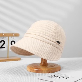 Qzkouma JCG-50 Women's Plaid Hat, UV Protection, Wide Brim Cap, Elastic Cord, UV Protection, Flirty, beige, Free size