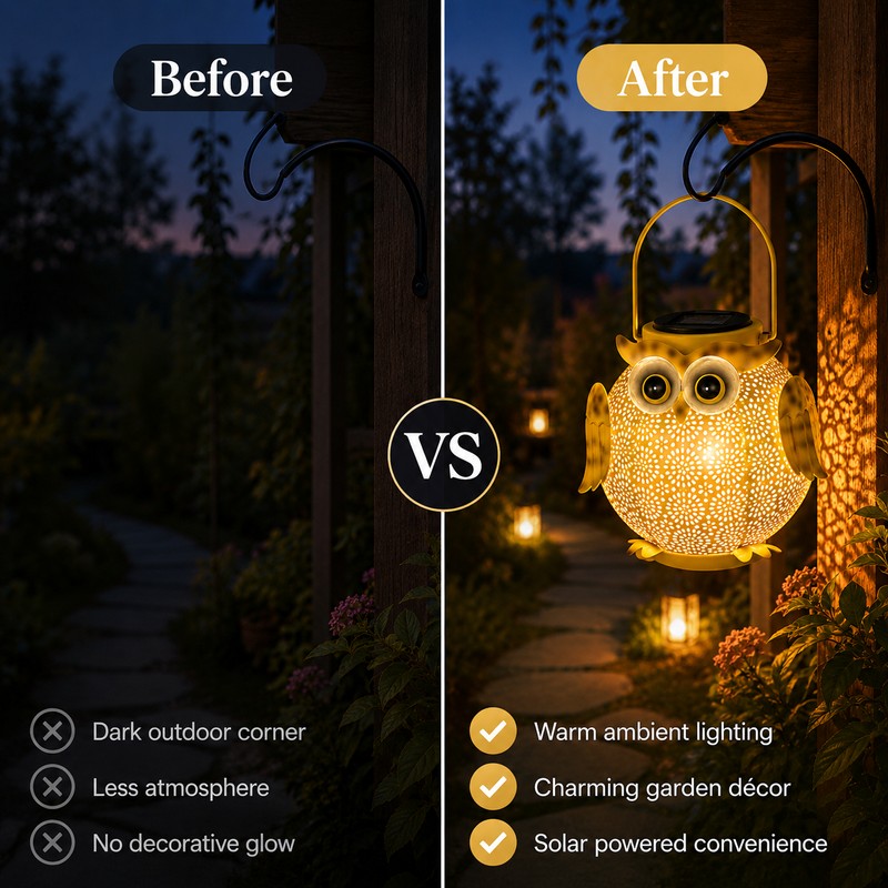 Solar Hanging Owl Lantern – IP44 Waterproof Metal Garden Light