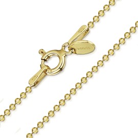 Amberta 18K Gold Plated on 925 Sterling Silver 1.2 mm Ball Bead Chain Necklace Length 18" inch / 45 cm (18)