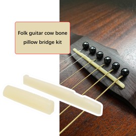 eMagTech 2 Sets Guitar Cow Bone Nut Bridge Kit Ox Bone Nut Ox Bone Saddle 6 String Acoustic Guitar Bone Bridge Nut Saddle Folk Guitar Accessories, Unbleached