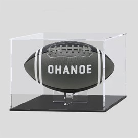 HEMYLU Soccer Display Box with Riser Stand, Clear Acrylic Case for Full Size Rugby Displaying, Storage and Showcase