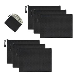 Pack of 6 Money Bags, Bank Bag, 24 x 18 cm A5 Wallet, Waterproof Bank Folder with Zip, Document Bag, Black for Household, Business, School, Cosmetic Bag, Black, Zipper Bag, black