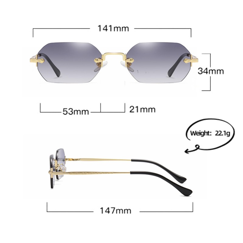 WDZAYXC Retro Rimless Sunglasses for Women Men Hexagonal Sunglasses, Gold/Gradient