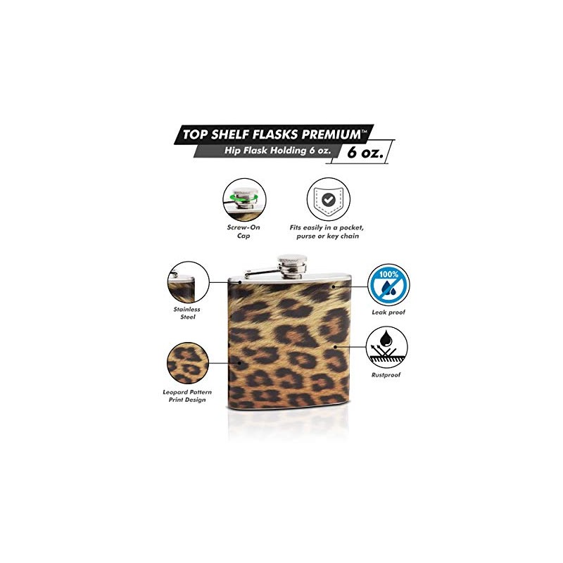 6oz Hip Flask - Leopard Pattern Print Design - Pocket