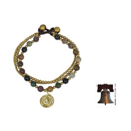 NOVICA Artisan Handmade Jasper Beaded Bracelet Thai Brass Gold Tone Multicolor Thailand Birthstone [7.75 in min L x 8.25 in max L x 0.5 in W Brass Pendant 0.6 in Diam.] ' Harmonious Blend'