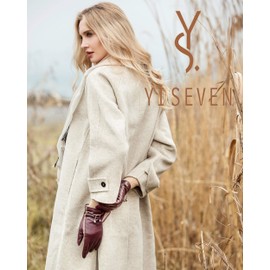 YISEVEN Women Touchscreen Sheepskin Leather Gloves Rope Knot for Winter Warm Lined Heated Lining Stylish Elegant Dress Driving Motorcycle, Wine Red XL