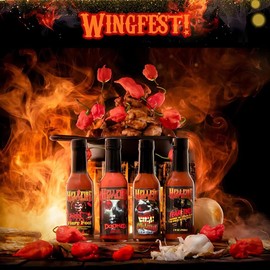Hellfire Hot Wingfest Gift Pack - Gourmet Hot Sauce Variety Pack With 4 Flavors for Hot Wings (Four 5 oz. Bottles)