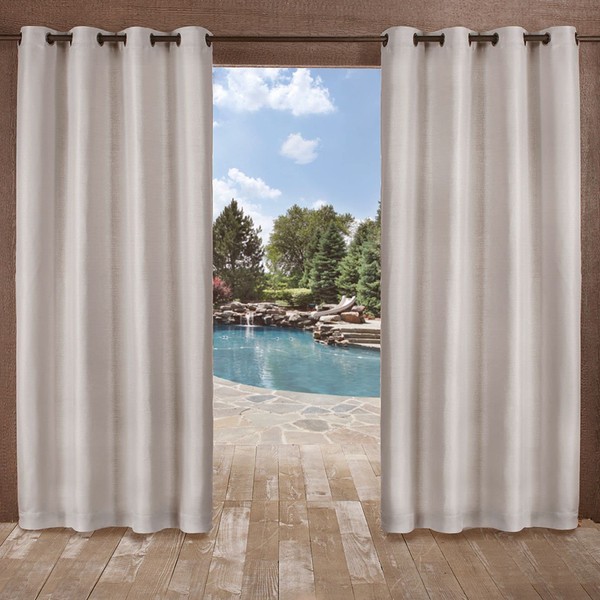 Exclusive Home Delano Heavyweight Textured Indoor/Outdoor Grommet Top Curtain Panel Pair, 54"x84", Silver