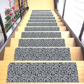 Shape28 Set of 7 Stair Treads Ultra-Thin with Non Slip Rubber Backing 9”x26”, Gray 7 Pieces