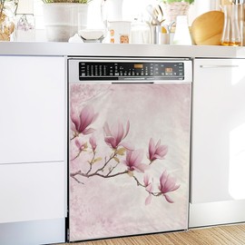 Dishwasher Magnet Cover,Vintage Pink Magnolia Flower Magnet Sticker Fridge Panel Decal for Home Kitchen Decor, 23x26 in