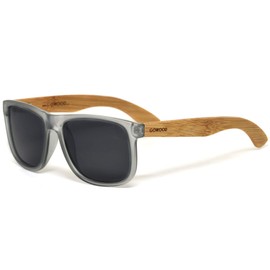 GOWOOD Bamboo Wood Square Sunglasses For Men and Women with Frosted Grey Acetate Front Frame and Black Polarized Lenses