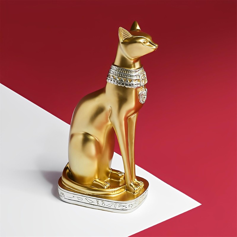 Ni-JASW 12 inch Tall Gold Egyptian Cat Goddess Bastet Statue,