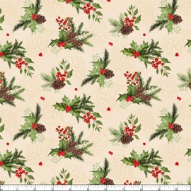 Wilmington Prints Tartan Holiday Foliage Toss, Fabric by The Yard (Cream)