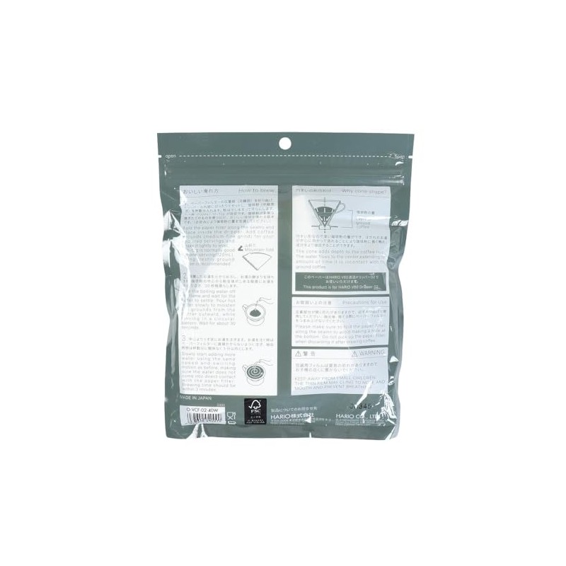 HARIO O-VCF-02-40W Outdoor V60 Paper Filter 02, White, 1-4 Cups,