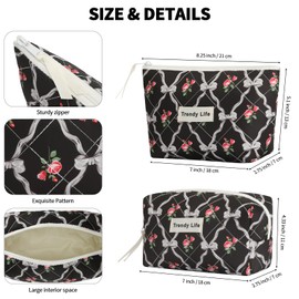 HAOGUAGUA 2 Pieces Makeup Bag, Small Large Quilted Cosmetic Bag, Travel Floral Make Up Toiletry Organizer Bag for Women Girls (2PCS STYLE A-5)
