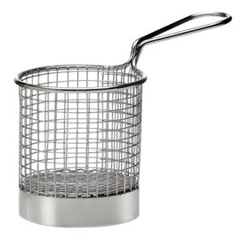 APS Servier-Edelstahl-Frittierkorb, Miniatur Frittierkorb für Pommes, Zwiebelringe etc., Snack-Korb, aus Edelstahl Ø 9 cm, H: 8,5 cm, Griff 9 cm