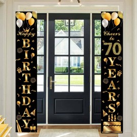 Happy 70th Birthday Door Banner Party Decorations,Black Gold Fabric 70th Birthday Door Porch Sign Banner for boys Girls Women Men 70 Years Old Birthday Party Indoor Outdoor Decor Supplies