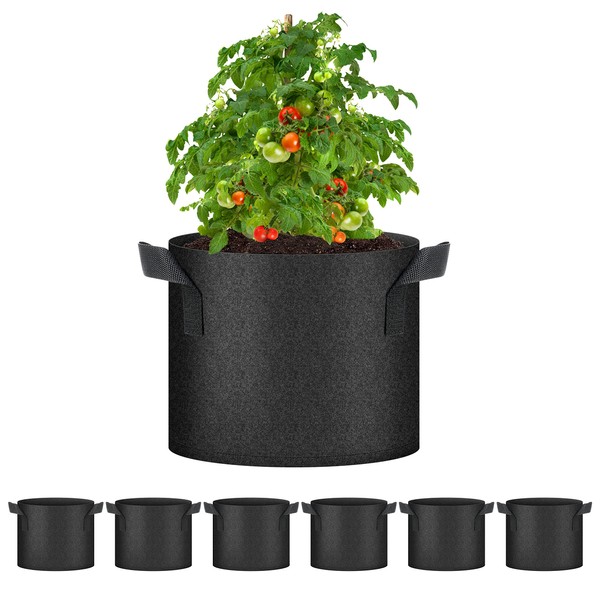 HealSmart 6-Pack 5 Gallon Nonwoven Grow Bags, Aeration Fabric Pots